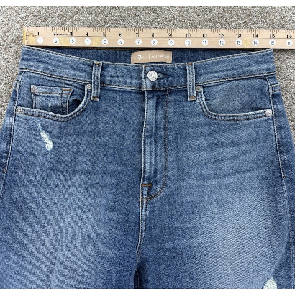 7 For All Mankind Luxe Vintage High Waist Ankle Skinny Womens 30 Blue Distressed - Picture 8 of 12